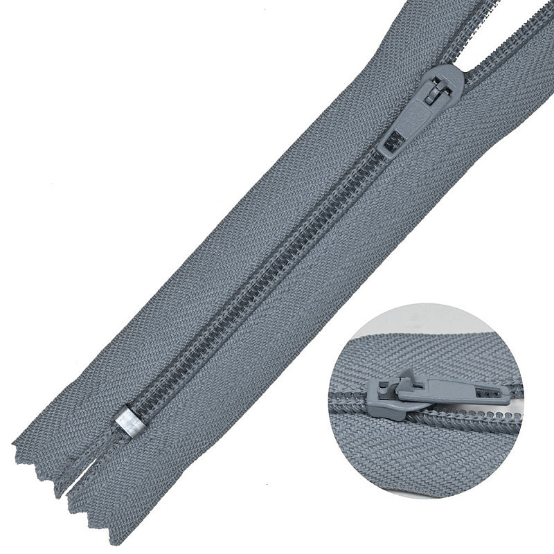 Шим молнияси №4, яримавтомат замок, 20см, очилмайдиган, кулранг, қадоғи 10 дона.