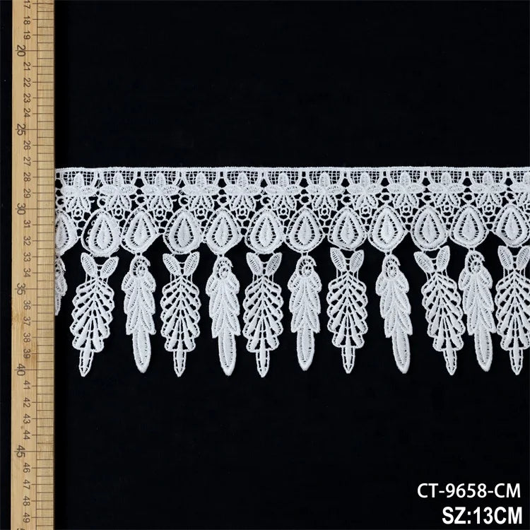 Полестер каштадўзлик эластик дантелли трим Оқ материал каштадўзлик пает гипур тўрли трим