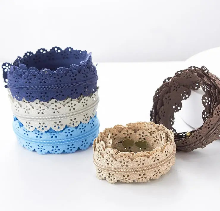 Кийимлар учун дантелли ичи бўш тримли махсус нейлон ёпиқ фермуар