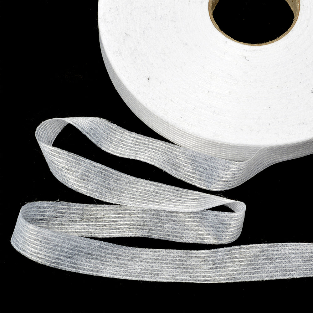 KUBRO TEXTILE ип билан тикилган елимли лента: 15мм, 45г/м², қора, 100м рулон, индивидуал қадоқланган.