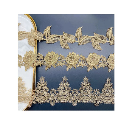 Кийимларни безаш учун янги келган олтин гипур каштадўзлик дантелли трим