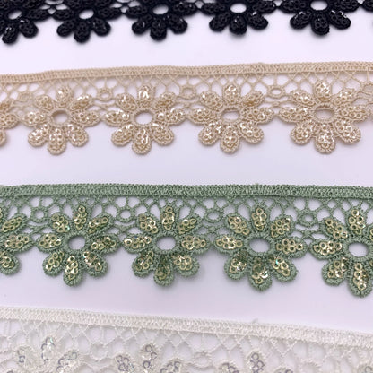 Буюртма бўйича бир нечта рангдаги полестер гулли Гпо дантелли ҳашаматли нафис паетли каштадўзлик гипур дантелли безак