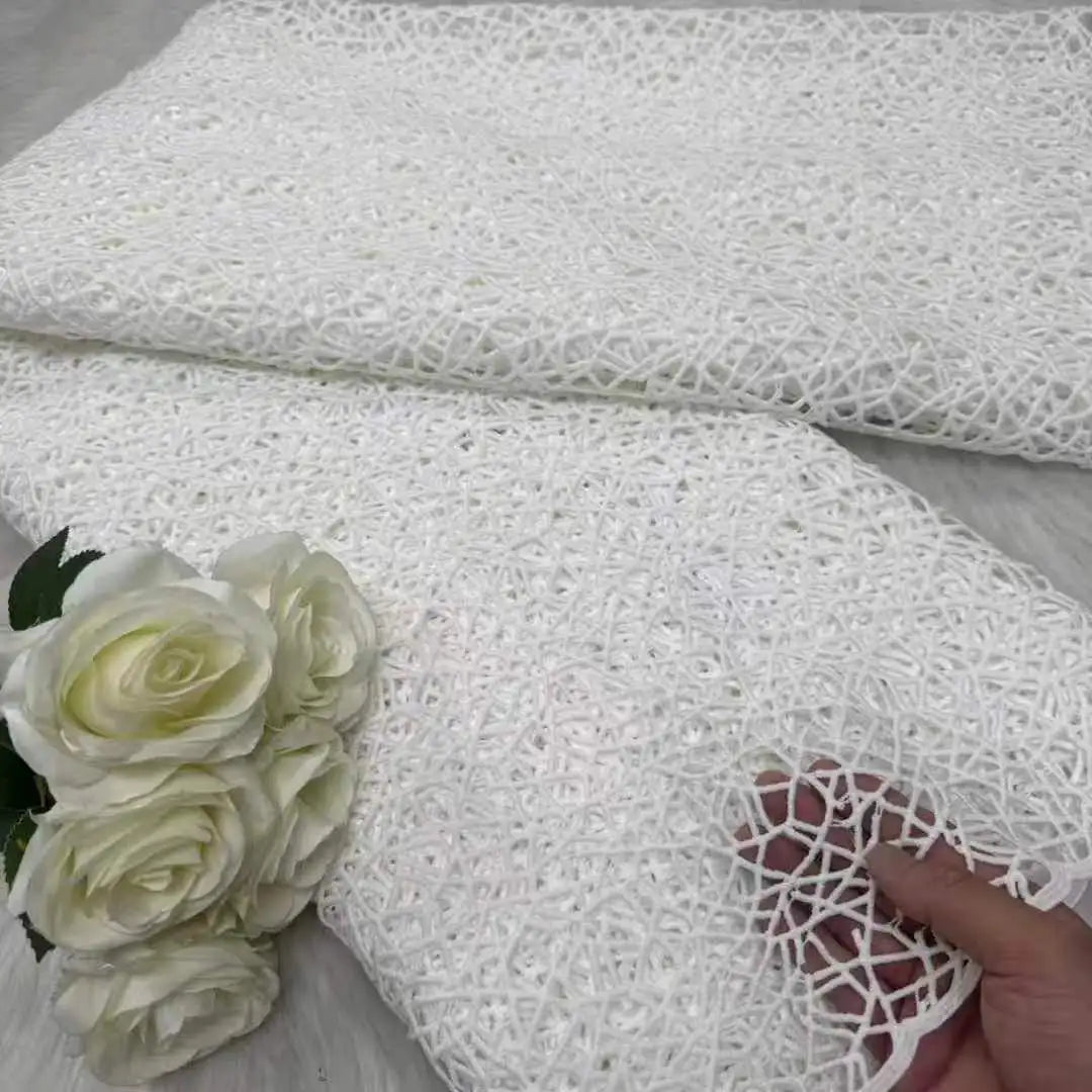 Тулли шнури гипур дантелли мато юқори сифатли лазерли ичи бўш дантелли мато тикиш учун