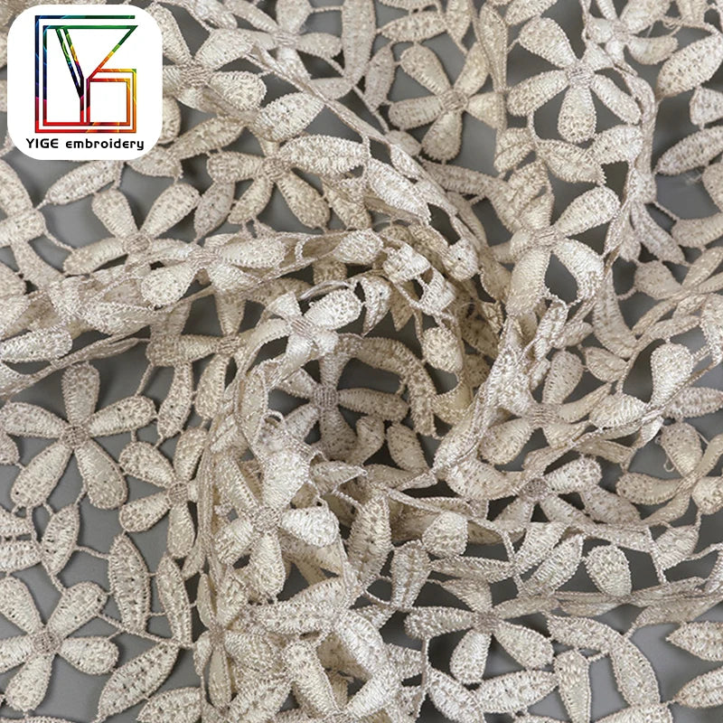 Юқори сифатли тўқима шнури тўрли гипур тўрли мато  сувда эрувчан дантелли мато кийим учун