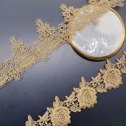 Кийимларни безаш учун янги келган олтин гипур каштадўзлик дантелли трим