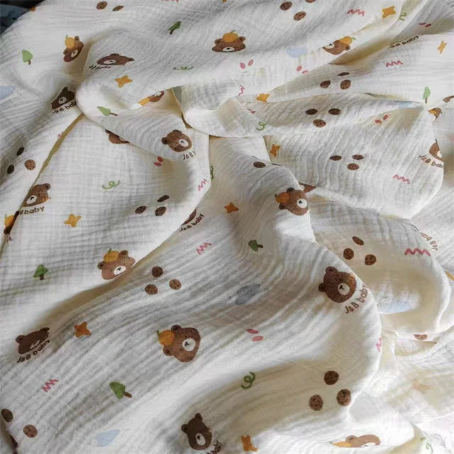 Болалар маҳсулотлари ва ётоқ жиҳозлари учун мўлжалланган 100% пахтадан тайёрланган икки қатламли муслин (газли) материал — рақамли босмага эга, юмшоқ, чўзиладиган ва майин поплин мато