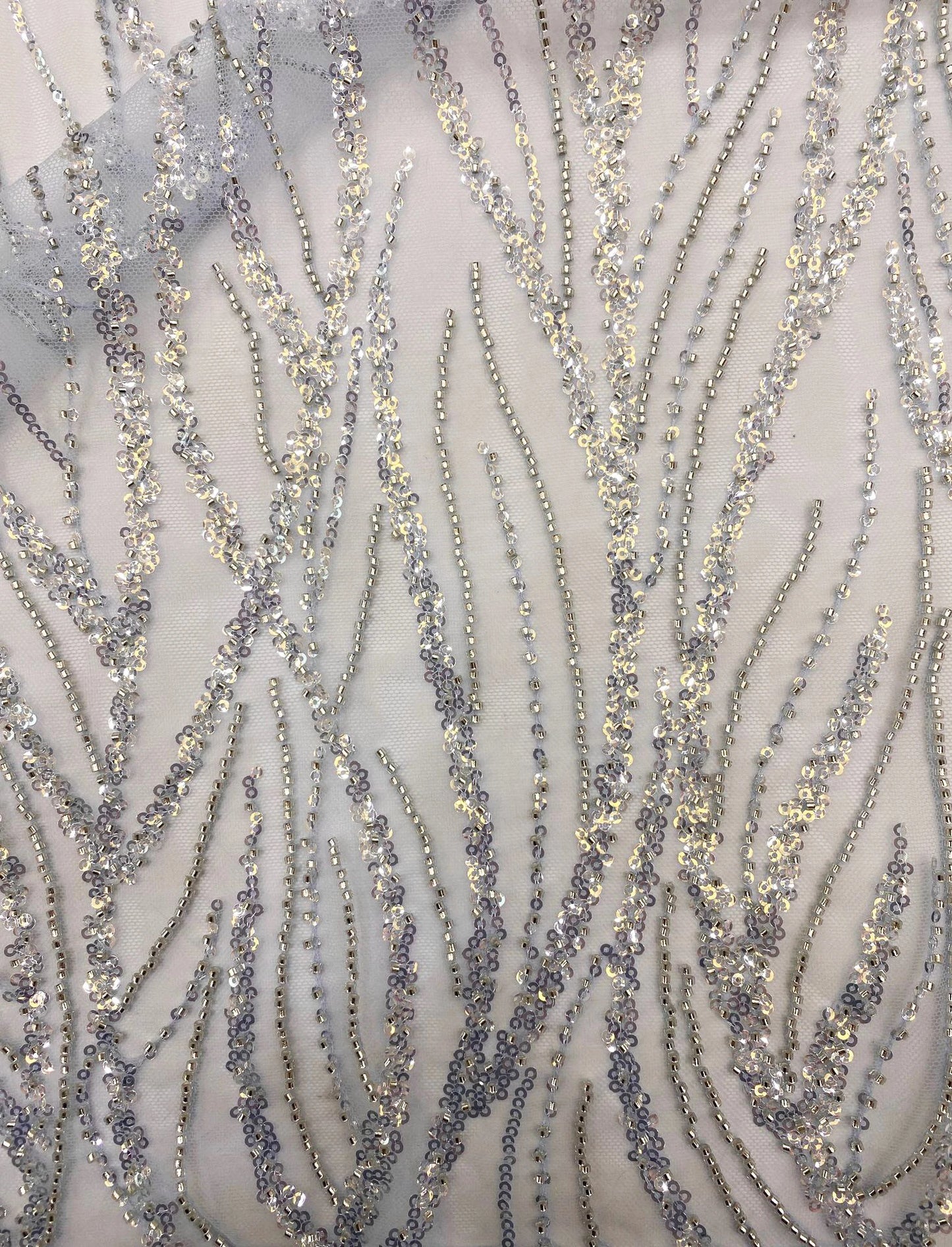 Янги баланд тол кумуш мунчоқлар кристалли каштадўзлик оддий чиройли гулли тўй либоси  гипур учун мато