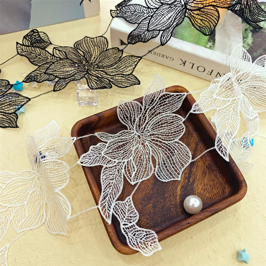 Оқ Полестер гуллар Гипур Швейтсария дантелли DIY лента безаклари