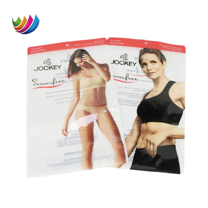 Кастом ПВХ ПЭ пластик поли пакет — трусиклар, ички кийимлар ва кийим-бош маҳсулотлари учун молжаллланган зипперли қоплама