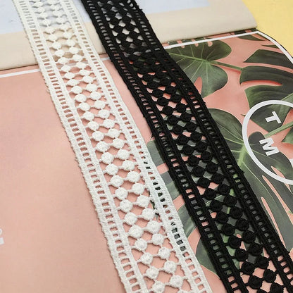 Пойафзал ва сумкалар учун махсус қора ва оқ гипур тўрли трим Эластик бўлмаган Полестер