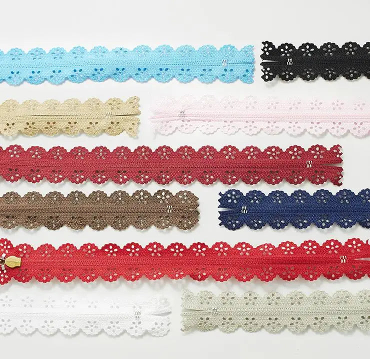 Кийимлар учун дантелли ичи бўш тримли махсус нейлон ёпиқ фермуар