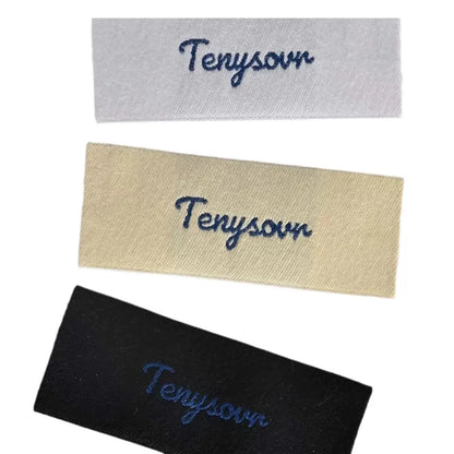 Кийимлар учун махсус шахсий ном логотипи охирида полестер кийим тўқув бўйин ёрлиғи