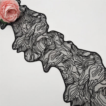 Либослар учун тикилган дантелли безакли юқори сифатли қора гипур кимёвий тўрли дантелли трим Нафис кашта тикиш техникаси