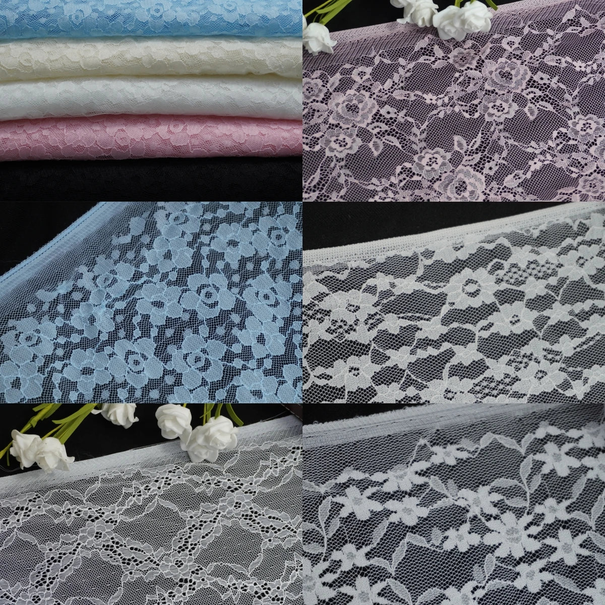 LHY қора юмшоқ текстурали дантелли каштадўзлик Спандех нейлон аралашмаси Гипур услубидаги стреч мато ички кийим учун махсус кечки либос