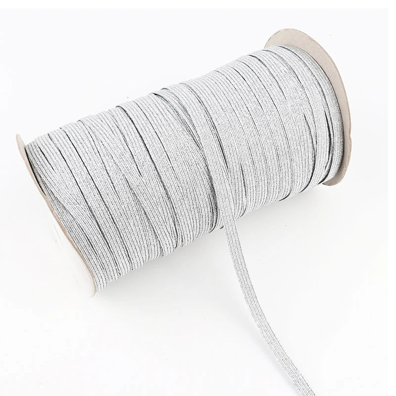 Экологик тоза 2мм 3мм 4мм Стокдаги Олтин кумуш тўрли металл эластик тасма полестер ва кийим учун каучукдан ясалган тўқув шнури