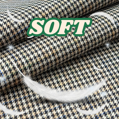 Янги модел — гуси изи (houndstooth) нақшли 100% полиэстердан тўқилган мода мато. Юмшоқ, чидамли ва шаклни яхши ушлаб туради