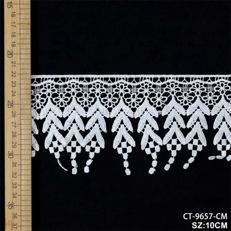 Полестер каштадўзлик эластик дантелли трим Оқ материал каштадўзлик пает гипур тўрли трим