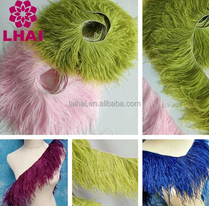 Юқори сифатли туяқуш патларининг четларини шнурда қирқиш Тикув патлари учун тўрли матоларни кўйлаклар учун юбка аксессуарлари ҳунармандчилиги