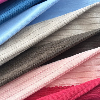 Янги дизайн — 93% полиэстер ва 7% спандексдан тўқилган 8×3 резинка трикотаж мати. Қизлар учун футболка, ички кийим, кўйлак, пижама ва тунги кийимлар тайёрлашга мос, чўзиладиган ва қулай материал