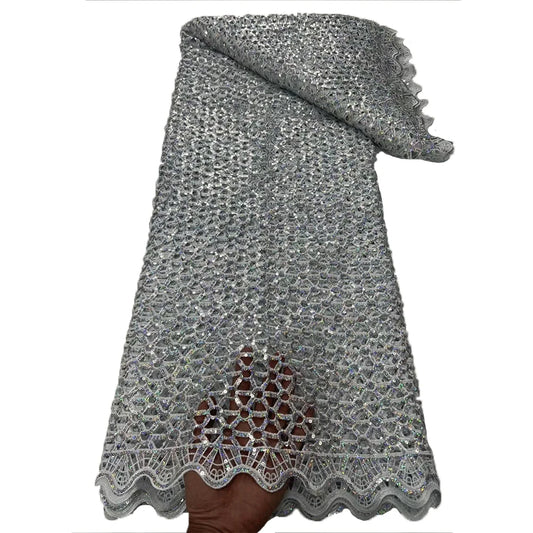 NI.AI соф оқ юмшоқ гипур шнурли дантелли юқори сифатли сувда эрувчан мато Аёллар тўй либоси учун оддий жуфтлик кубикли мато