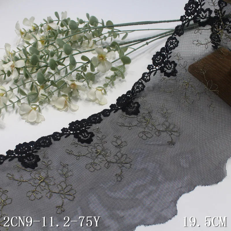 Олтин ипли каштадўзлик билан безатилган гулли Энсаже тўрли трим 20 см қора жингалак гипур гулли тўрли мато Аёллар ички кийими учун