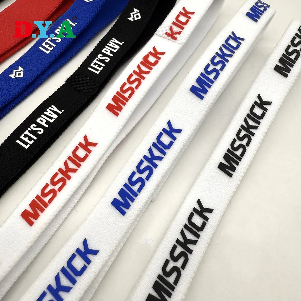 Заводнинг махсус босилган логотипи Тширт бўйин лентаси учун нейлон эластик тасмалар