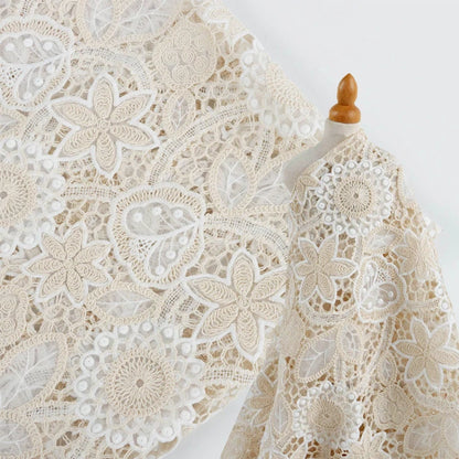Янги каштадўзлик келин тўй пахта гипури оқ  арқонли кашта тикилган дантеллар либослар учун матолар фонида