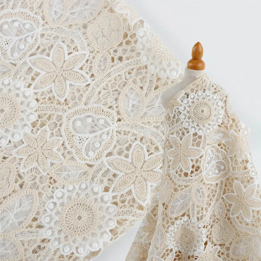 Янги каштадўзлик келин тўй пахта гипури оқ  арқонли кашта тикилган дантеллар либослар учун матолар фонида