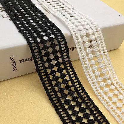 Пойафзал ва сумкалар учун махсус қора ва оқ гипур тўрли трим Эластик бўлмаган Полестер