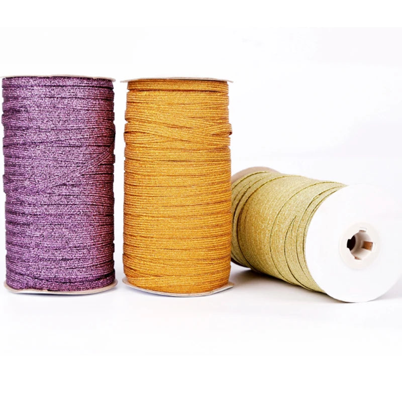 Экологик тоза 2мм 3мм 4мм Стокдаги Олтин кумуш тўрли металл эластик тасма полестер ва кийим учун каучукдан ясалган тўқув шнури