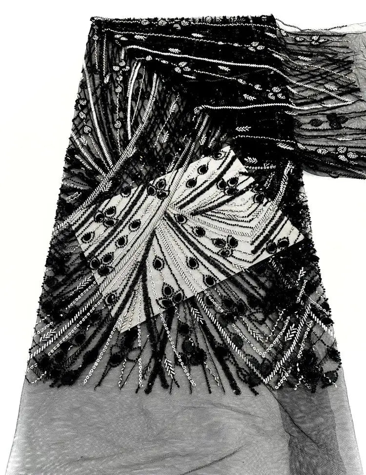 ҲФХ гипур тўр матоси тошли  шнурли тўрли мато кристалли 5 метрли либослар тикиш учун 4397