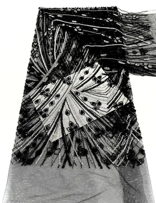 ҲФХ гипур тўр матоси тошли  шнурли тўрли мато кристалли 5 метрли либослар тикиш учун 4397