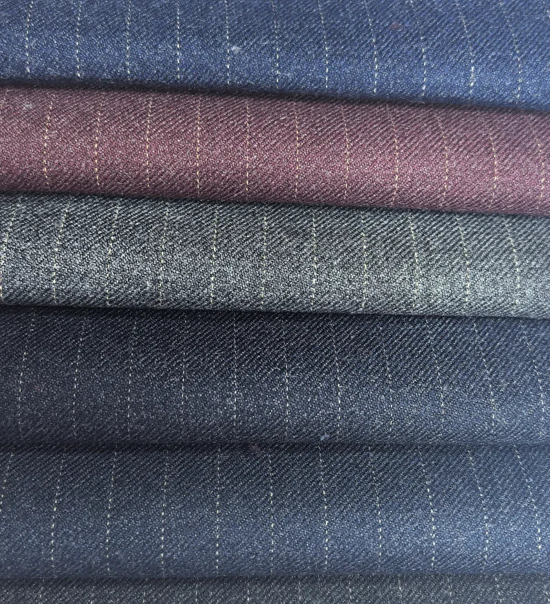 Тайёр ҳолдаги полиэстер–район–спандекс аралашмаси, саржа тузилишидаги полосали мата — эркаклар ва аёллар учун қулай кўйлак ва кийимлар тикишга мос