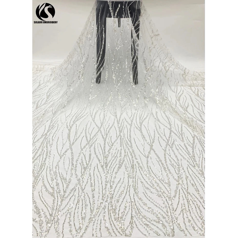 Янги баланд тол кумуш мунчоқлар кристалли каштадўзлик оддий чиройли гулли тўй либоси  гипур учун мато