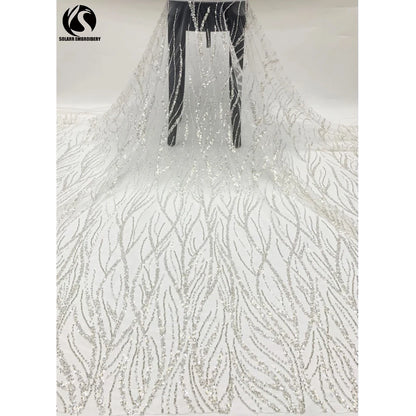 Янги баланд тол кумуш мунчоқлар кристалли каштадўзлик оддий чиройли гулли тўй либоси  гипур учун мато