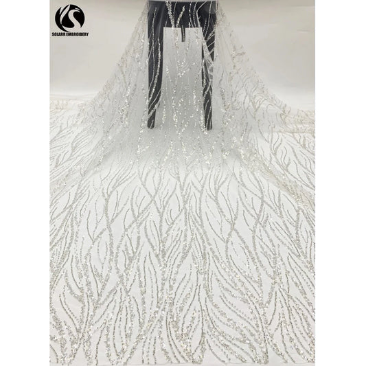 Янги баланд тол кумуш мунчоқлар кристалли каштадўзлик оддий чиройли гулли тўй либоси  гипур учун мато