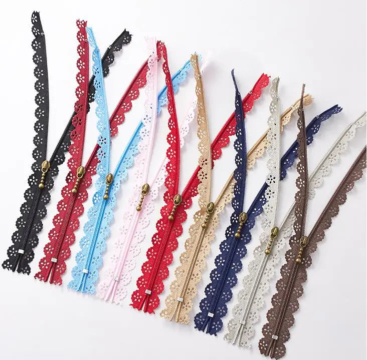 Кийимлар учун дантелли ичи бўш тримли махсус нейлон ёпиқ фермуар