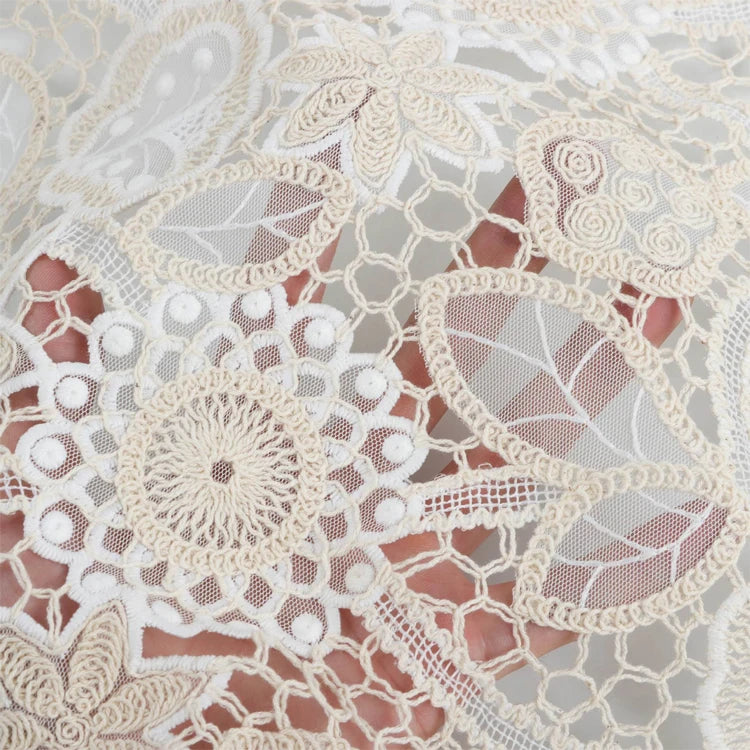 Янги каштадўзлик келин тўй пахта гипури оқ  арқонли кашта тикилган дантеллар либослар учун матолар фонида