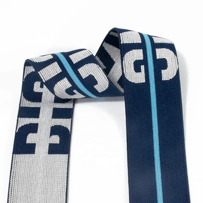 Махсус жаккард брендлари логотипи Юмшоқ кенг эластик тасмалар Трикотажли тўқилган эластик тасмали сутен