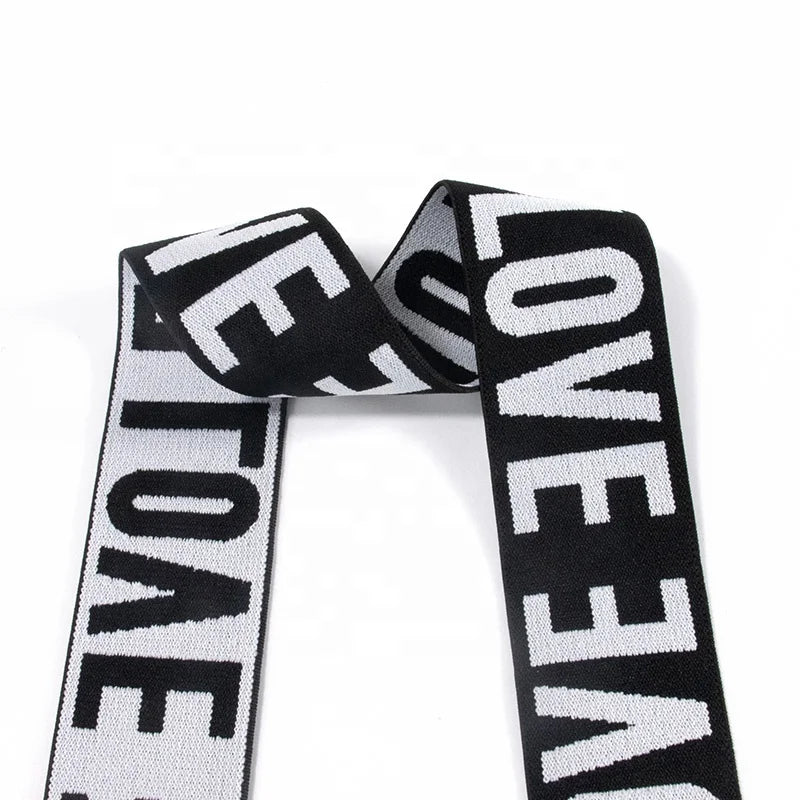 Махсус жаккард брендлари логотипи Юмшоқ кенг эластик тасмалар Трикотажли тўқилган эластик тасмали сутен