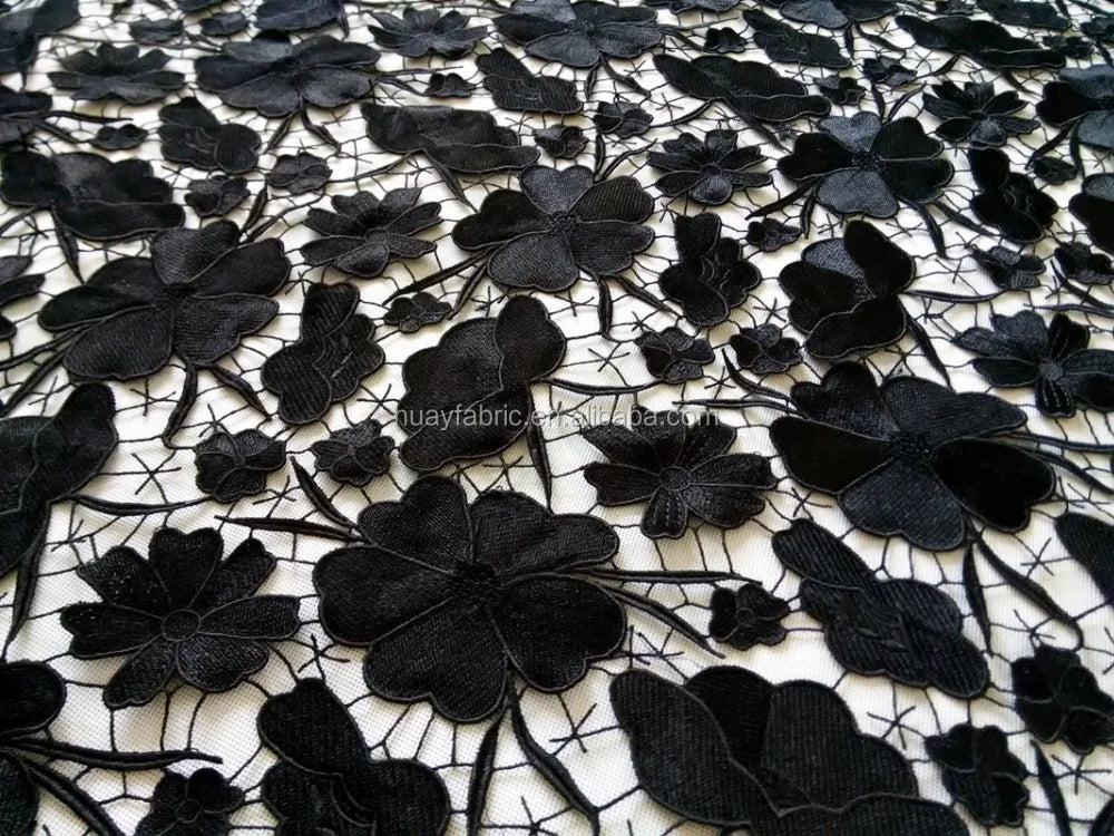 Оғир юқори сифатли Африка дантелли қора гипур дантелли мато ҲЙ0335