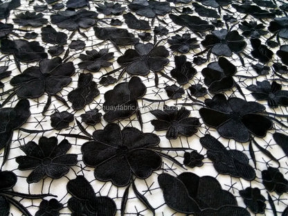 Оғир юқори сифатли Африка дантелли қора гипур дантелли мато ҲЙ0335