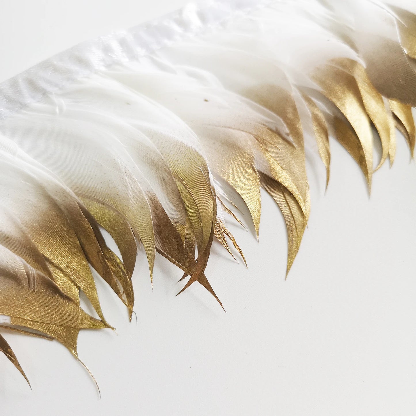 Оқ олтин билан бўялган туркий патларни улгуржи савдоси Коктейль тўй безаклари учун туклар безаклари ва чеккалари