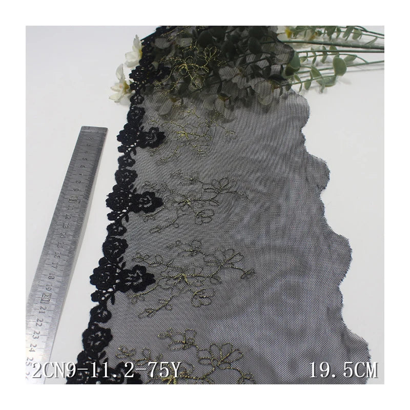 Олтин ипли каштадўзлик билан безатилган гулли Энсаже тўрли трим 20 см қора жингалак гипур гулли тўрли мато Аёллар ички кийими учун