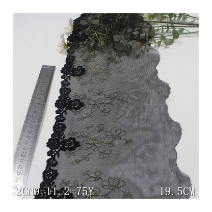 Олтин ипли каштадўзлик билан безатилган гулли Энсаже тўрли трим 20 см қора жингалак гипур гулли тўрли мато Аёллар ички кийими учун