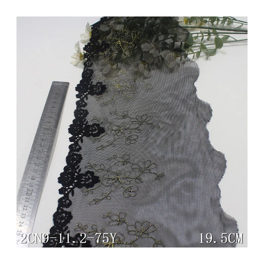 Олтин ипли каштадўзлик билан безатилган гулли Энсаже тўрли трим 20 см қора жингалак гипур гулли тўрли мато Аёллар ички кийими учун