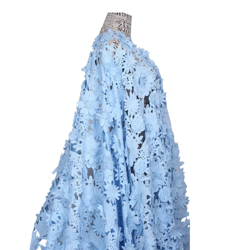 RTS Sky Baby пушти гулли шнурли дантелли мато 3Д гипур каштаси тўй либоси аплике мато