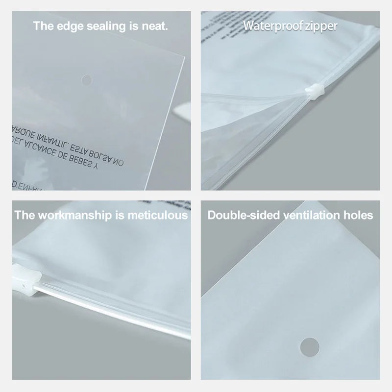 Қайта ишлатиладиган мат сиртли слайдер-зипперли пакет — СПЭ (CPE) материалдан, кийим-бош, аксессуарлар ва гигиена воситаларини қадоқлаш учун мўлжалланган