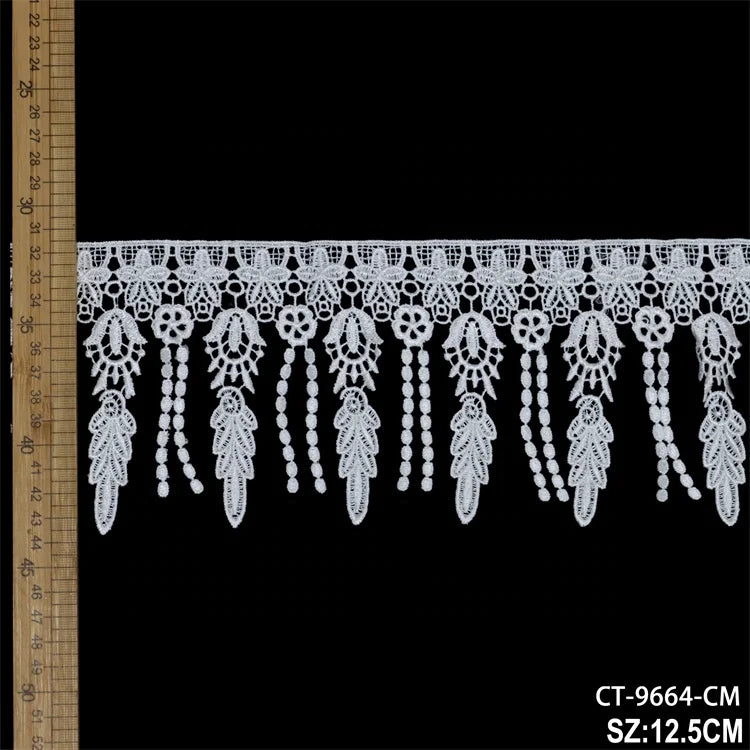 Полестер каштадўзлик эластик дантелли трим Оқ материал каштадўзлик пает гипур тўрли трим