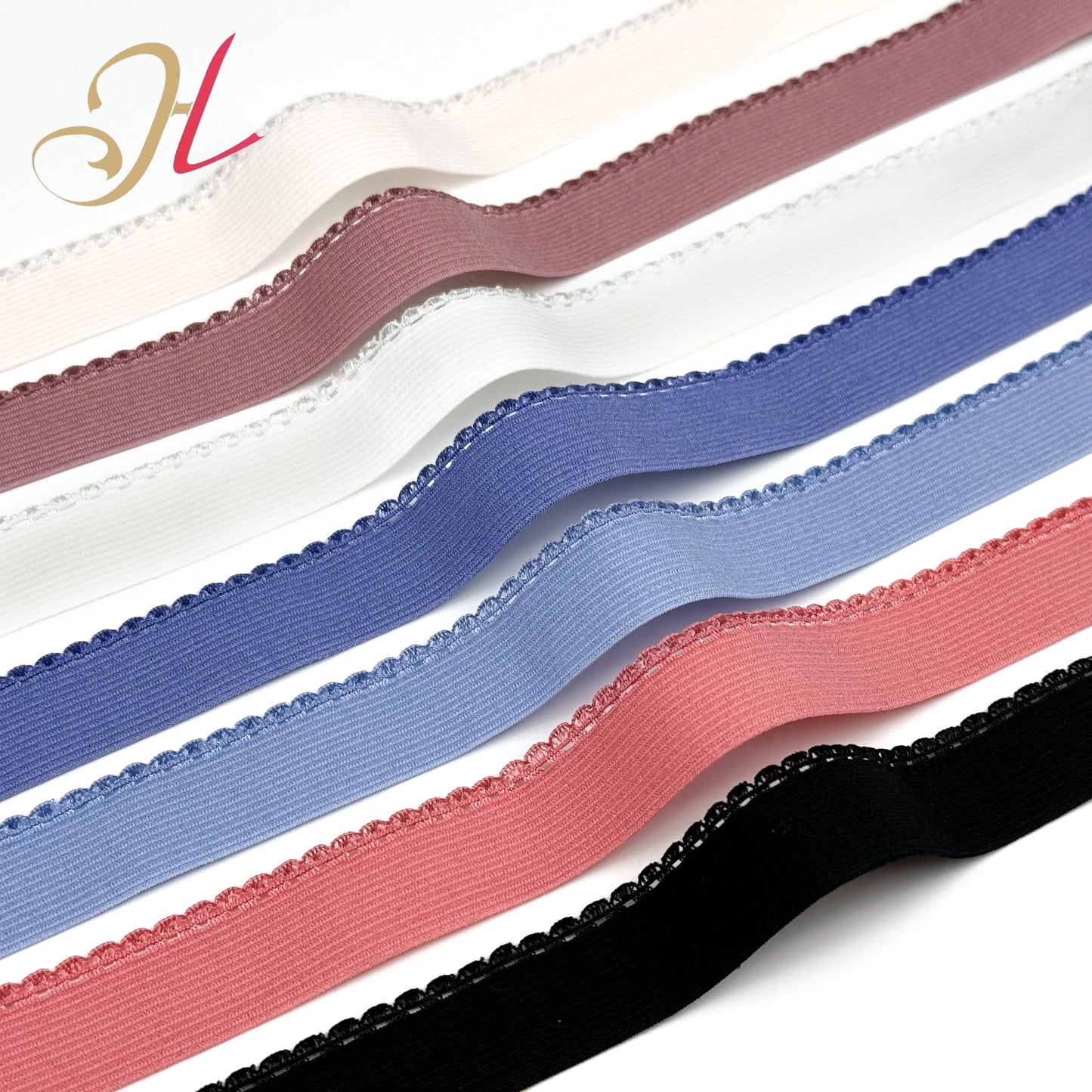 Шантоу эластик фабрикаси 2,1 см рангли очиқ толали ярим ой дантелли эластик тасмасини мослаштиради